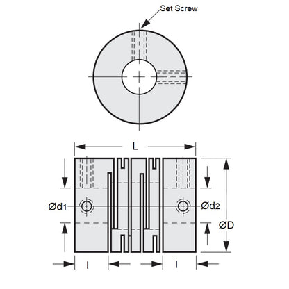 1042722 | CP-030-030-08-014-H-SL-AP (Each) --- Helical and Slit Couplings - 3x3x8 mm Standard - Anodized Aluminium Coupling