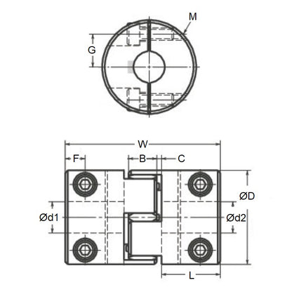 1065558 | CP-060-080-20-030-J-PU98C --- Spider Type C Complete Couplings - 6x8x20 mm - Aluminium with 98 Duro Red Spider
