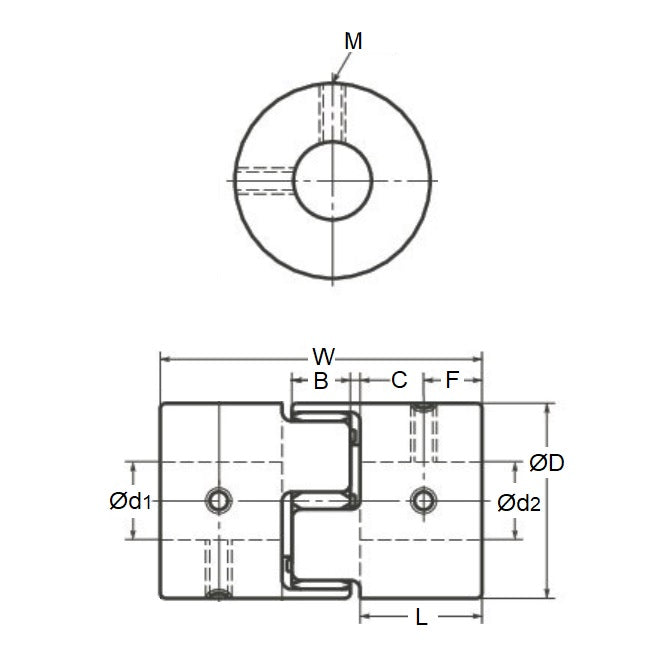 1071106 | CP-064-095-20-030-J-PU92G --- Spider Type C Complete Couplings - 6.35x9.525x20 mm - Aluminium with 92 Duro White Spider