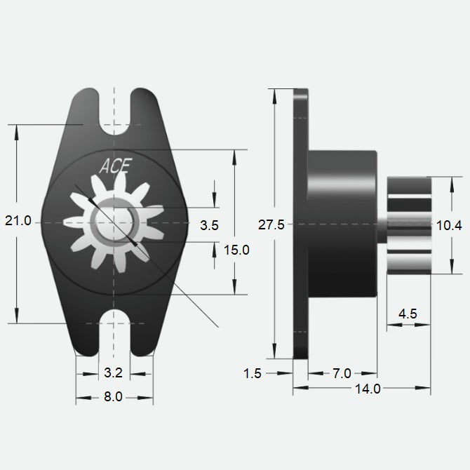 1043652 | DR-0030-B --- Rotary Dampers - 3.0 - +/- 0.8 - Ncm Bi-directional 50 RPM 2.0 to 3.0 Ncm