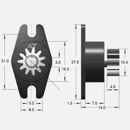 1043653 | DR-0030-B-N --- Rotary Dampers - 3.0 - +/- 0.8 - Ncm Bi-directional 50 RPM 2.0 to 3.0 Ncm