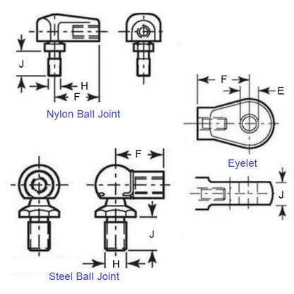 1064596 | GAS201RS --- End Fittings Gas Springs - M6 - 6x1mm - Ball - Plastic