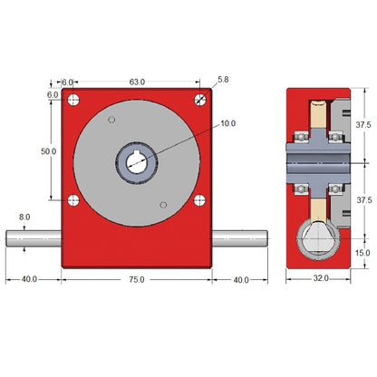 1166059 | P40-60 --- Cross Axis Gearboxes - Ratio 60 to 1 3&#176;49 min 1 90 x 75 x 32mm - Steel Gearbox