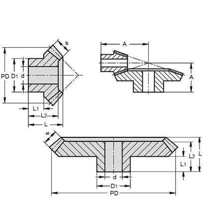 1037559 | GB-21A-M4-40-200-C (Each) --- Bevel Gears - Ratio 2 to 1 Large Gear Only - GB-21B-M4-20-200-C - 20 Tooth Gear - Module 4 - Steel Gear