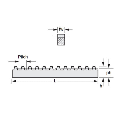 1225788 | GR-D16-19-0610-19-C (Each) --- Rack Gears - 610x19.1x19.1 mm Imperial - Carbon Steel Gear