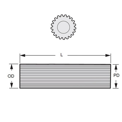 1083510 | G007L-09-D32-0300-C (Length) --- Pinion Wire 32DP Gears - 9 tooth - 8.738x300 mm - Carbon steel Gear