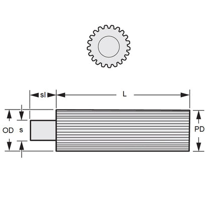 1096517 | G013L-012-D24-0076-C --- Spur Gears - 12 tooth - 12.7x76.2 mm Stock 24DP Steel - Carbon Steel Gear