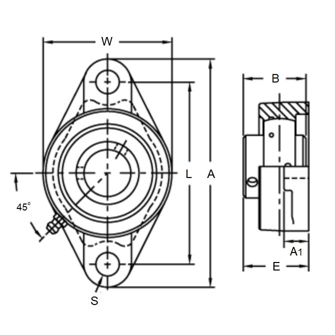 1119831 | IP-242RS --- Flanged 2 Bolt Housing and Bearing Assembly - 19.05x33.734x112.7 mm Rigid - Thermoplastic and Chrome Steel