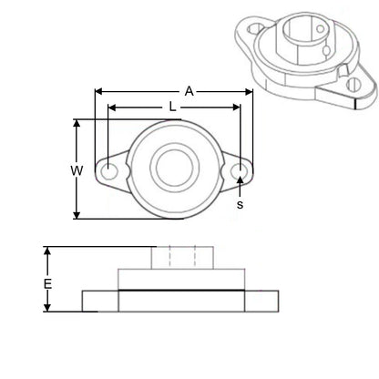1092034 | KFL000 --- Flanged 2 Bolt Housing and Bearing Assembly - 10x36x60 mm Rigid - Aluminium