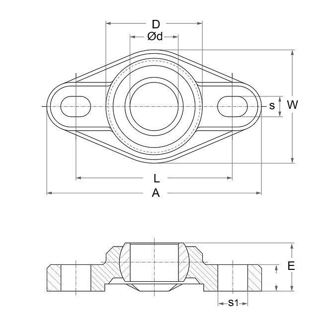 1066810 | FL-06-W300 (10 Pcs) --- Flanged 2 Bolt Housing and Bearing Assembly - 6 - 24 mm Aligning - Plastic