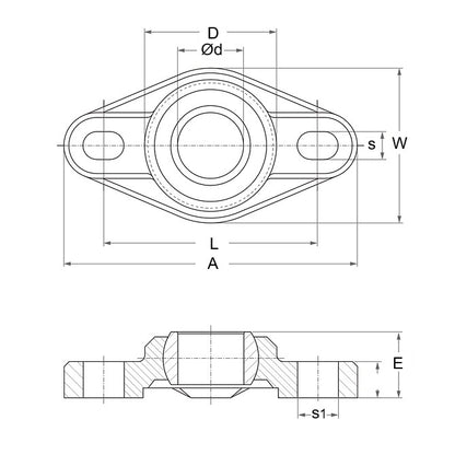 1066810 | FL-06-W300 (10 Pcs) --- Flanged 2 Bolt Housing and Bearing Assembly - 6 - 24 mm Aligning - Plastic