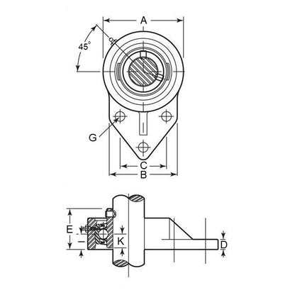 1194246 | FK206 --- Flanged Housings - 130x78x40.2 mm Offset Cast Iron - Cast Iron Housing
