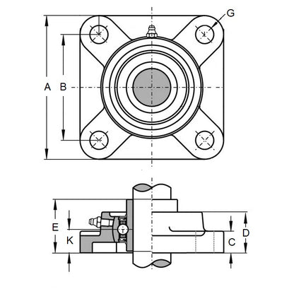 1100698 | IP-142RS --- Flanged 4 Bolt Housing and Bearing Assembly - 12.7x13.494x85.725 mm Rigid - Thermoplastic and Stainless Steel