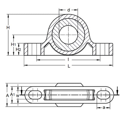 1073005 | BB-064-L280 (10 Pcs) --- Pillow Block Housing and Bearing Assembly - 6.35x44.45x19.81 mm Thermoplastic