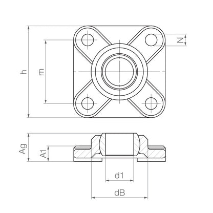 1123874 | F-20-W300 (10 Pcs) --- Bearing Housings - 20x65x20 mm Flanged - W300 Plastic Housing