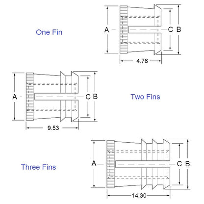 1071084 | IN-PF-064C-143-W (2 Pcs) --- Tapered Fit Finserts For Wood and Plastics Inserts - 1/4-20 UNC - 6.35mm - 10.31x10.947 mm