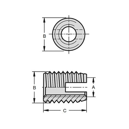 1054751 | IN-TP-042C-08-P-S3 --- Self Tapping Inserts - 8-32 UNC - 4.17mm - 5.79x8 mm For Plastics - Stainless Steel 303/304 Similar to A2, 18-8 HRB80 Insert