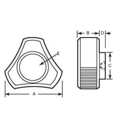 1072357 | KF064C-025-3L-BHST (100 Pcs) --- Lobe Knobs - 1/4-20 UNC - 6.35mm - 25.4x9.5 mm Three Lobe - Brass Knob