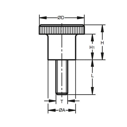 1053078 | KM040M-013-KPC12 (5 Pcs) --- Knurled Knobs - M4 - 4x0.7mm - 13x12 mm Male - Polypropylene with Steel Shank Knob