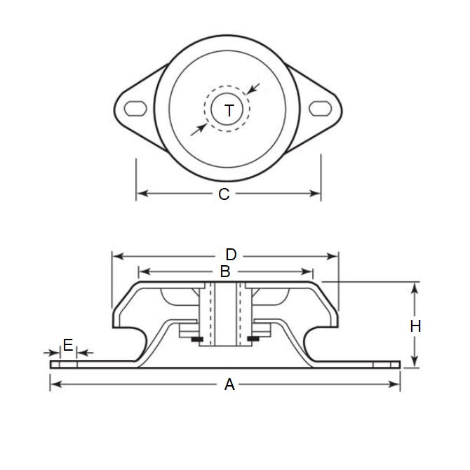 1219706 | MVI-1179-C2 --- Vibration Isolation Mounts - 1179 Kg - 771.1 Kg - 131.76 mm Cup Style 2 - Steel Mount
