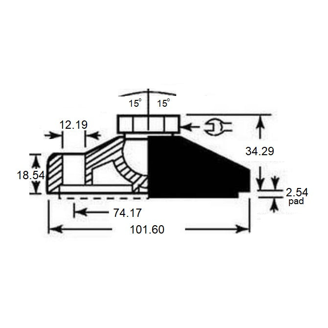 1120885 | MLF-191C-S3NY-2LH --- Levelling Socket Mounts - 3/4-10 UNC - 19.05mm - 101.6x18.5 mm Standard - Stainless Steel Mount