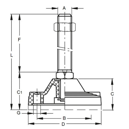 1115952 | MLM-160M-168-S3NY-2LH --- Levelling Studded Mounts - M16 -16x2mm- 97.8x18.3 mm - Stainless Steel