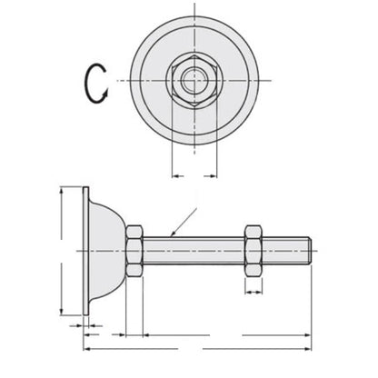 1113920 | MLM-160M-100-S4-ECO --- Levelling Studded Mounts - M16 - 16x2mm - 75x32 mm Economy - Stainless Steel 304 Similar to A2, 18-8 HRB80 Mount