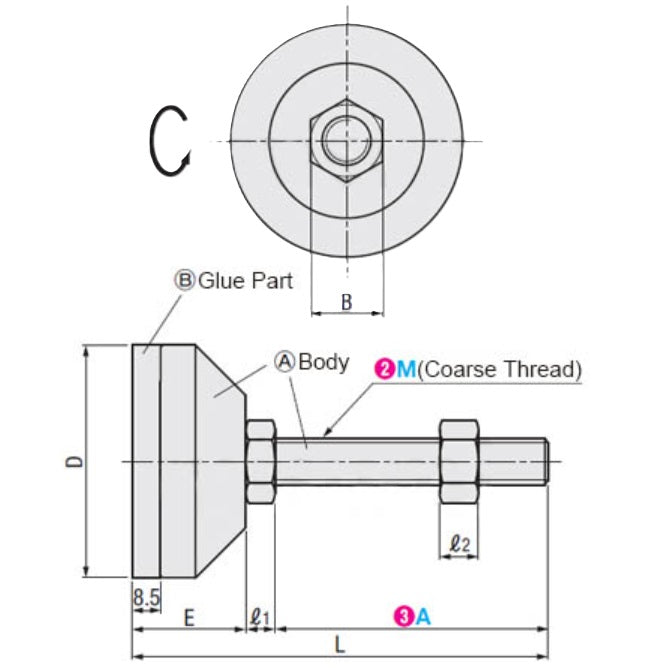 1113798 | MLM-160M-100-S4PP-ECO (4 Pcs) --- Levelling Studded Mounts - M16 - 16x2mm - 60x40 mm Economy - Stainless Steel 304 Similar to A2, 18-8 HRB80 Mount
