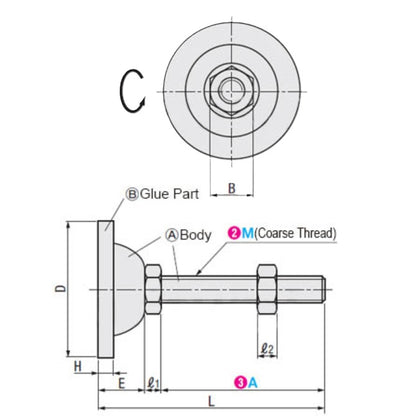 1098857 | MLM-120M-100-ZRP-ECO --- Levelling Studded Mounts - M12 - 12x1.75mm - 70x31 mm Economy - Steel - Zinc Mount