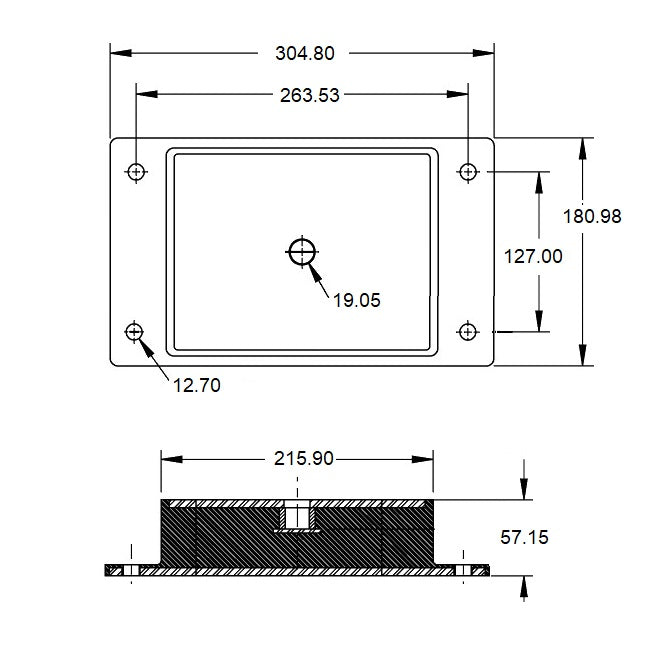 1221758 | MR4-6804 --- Rectangular 4 Bolt Mounts - 6803.9 Kg - 263.53x180.98 mm - Steel and Neoprene Mount