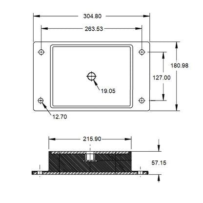 1221528 | MR4-4536 --- Rectangular 4 Bolt Mounts - 4535.9 Kg - 263.53x180.98 mm - Steel and Neoprene Mount