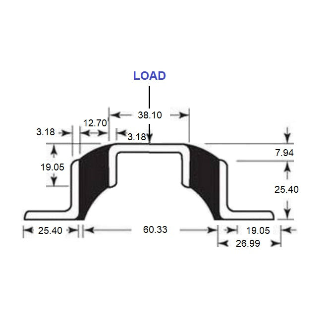 1219236 | MVIS-0680 (25 Pcs) --- Vibro Insulator Strips Mounts - 680.389 kg - 762x114.3 mm - Neoprene Rubber and Steel