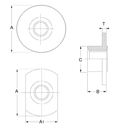 1069735 | NT064C-RW-CS (10 Pcs) --- Weld Steel Nuts - 1/4-20 UNC - 6.35mm - Round Base 19.05 mm