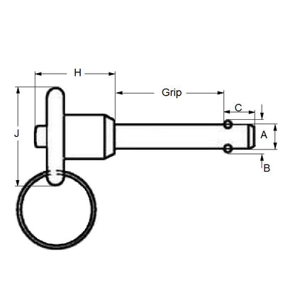 1088066 | BLP-095-0254-BT-S4 --- Ball Lock Pins - 9.53x25.4 mm - 304 Stainless Steel Shank / Aluminium Handle