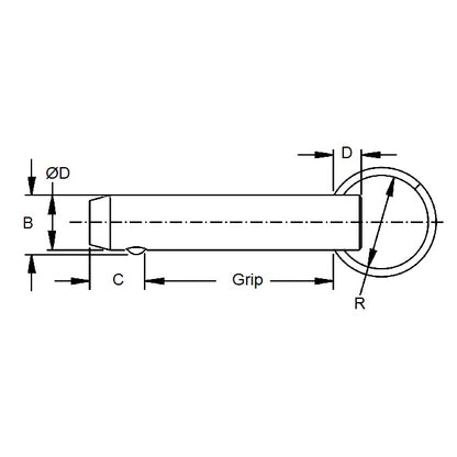 1088357 | BLP-095-1016-K1-C --- Ball Lock Pins - 9.53x101.6 mm - Carbon Steel Keyring Style Pin