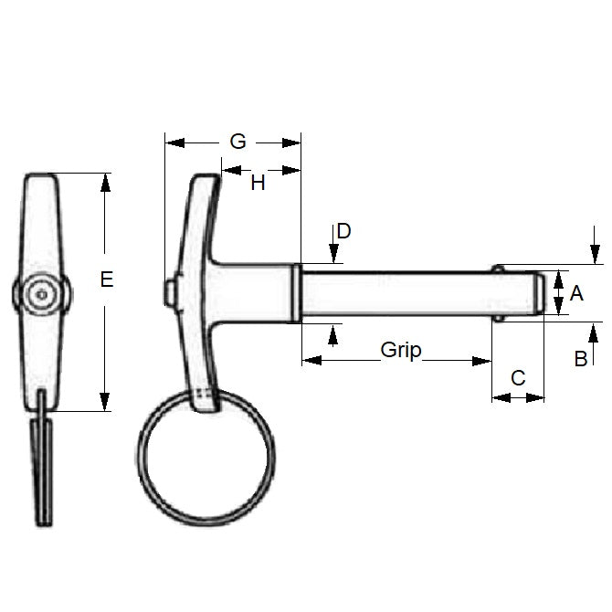 1074336 | BLP-060-0500-TI-S17 (Each) --- Ball Lock Pins - 6x50 mm - 17-4 PH Stainless / Aluminium Handle No Shoulder Pin