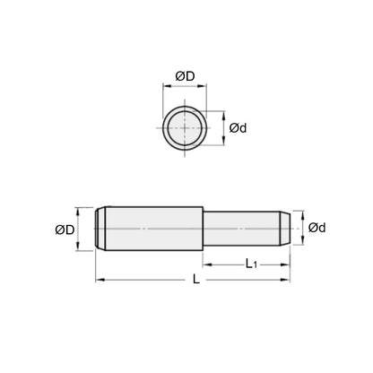1061801 | DPS050-015-440-1 --- Dowel Pins - 5x15 Stepped - Stainless Steel AISI 440C Pin