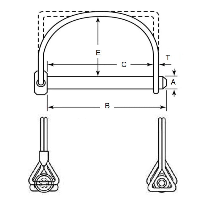 1088219 | LYP-R2-095-044-CZ --- Wire Lock Lynch Pins - 9.53x44.45x2.3 mm - Carbon Steel Spring Wire Zinc Plated