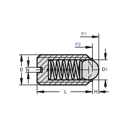 1054905 | PLBT-042C-087-CN-006 --- Ball Threaded Plungers - 8-32 UNC -4.17mm- 8.7 mm - 2.2 N - Steel Body with Nylon Ball