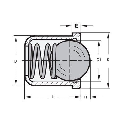 1071214 | PLBP-064-122-S3-058 --- Ball Push Fit Plungers - 6.35x12.2 mm - 26.7 N Stainless Body - Stainless Steel 400 Series Hardened Plunger