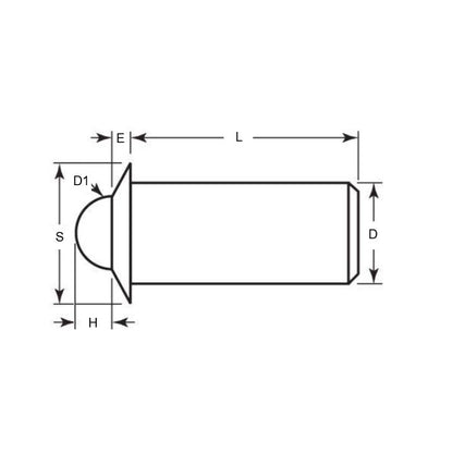 1048784 | PLBP-032-064-SN-011 --- Ball Push Fit Plungers - 3.18x6.4 mm - 3.3 N Stainless Body - Nylon Polyamide 6/6 Plunger