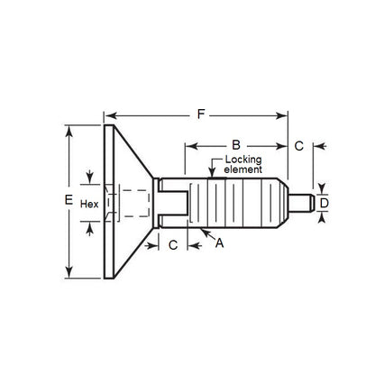 1101004 | PLST-127C-165-HXCL-044 --- Spring Plungers - 1/2-13 UNC - 12.7mm - 16.5 mm - 4.5 N Hex Drive Handle - Steel Plunger