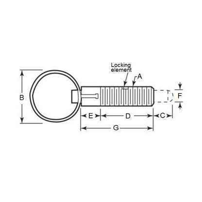 1102077 | PLST-127C-365-RASL-022 --- Spring Plungers - 1/2-13 UNC - 12.7mm - 36.5 mm - 11.1 N Pull Ring - Stainless Steel Body with Acetal