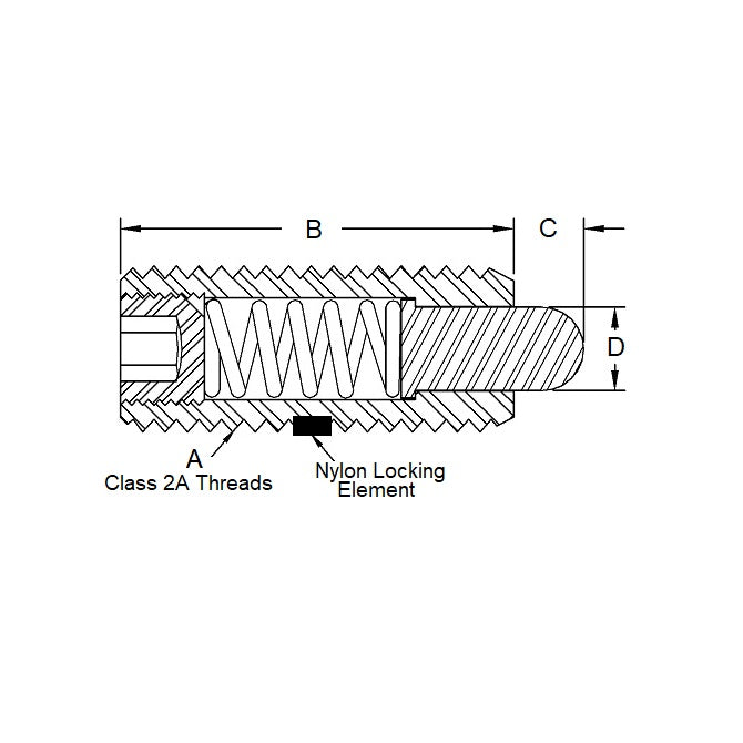 1086142 | PLST-095C-191-C-035 (Each) --- Spring Plungers - 3/8-16 UNC - 9.53mm - 19.1 mm - 20 N No Handle - Steel Plunger