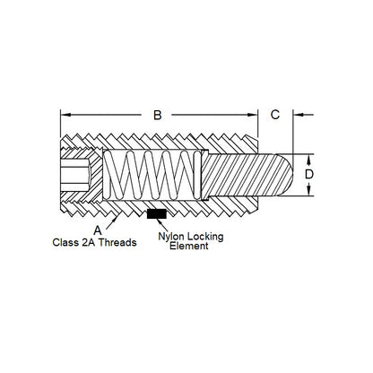 1076963 | PLST-079C-221-C-035 (PK-10) --- Spring Plungers - 5/16-18 UNC - 7.94mm - 22.1 mm - 9 N No Handle - Steel Plunger