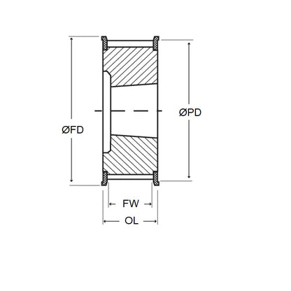 1154830 | P-050G-044-250FF-CB-T1108 --- Metric Timing Pulleys - 44 tooth - 25 mm - Determined by Taperlock Series 5.000mm Pitch - Cast Iron Pulley