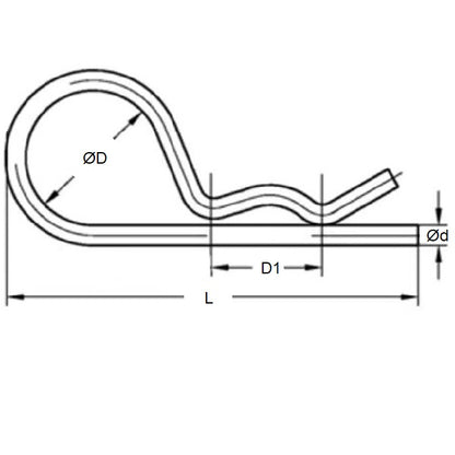 1036670 | RCL-011-025-S4 (20 Pcs) --- Single Coil R Clips - 1.1x25 mm - 304 Stainless Steel Clip