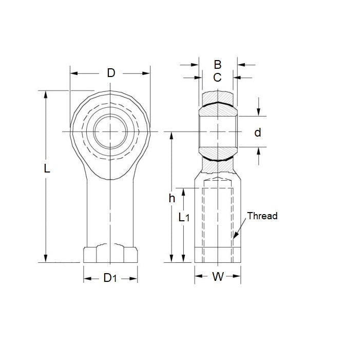 1068005 | REF-060-R-CB (10 Pcs) --- Female Rod Ends - 6x39 mm - M6x1 Right - Bronze Lined Steel Rod End