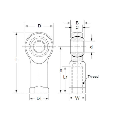 1068005 | REF-060-R-CB (10 Pcs) --- Female Rod Ends - 6x39 mm - M6x1 Right - Bronze Lined Steel Rod End
