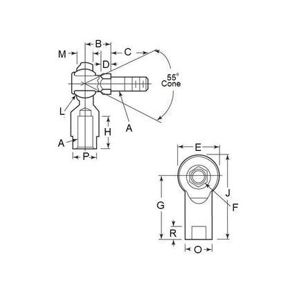 1059161 | SPF3SRS --- Female Rod Ends - 4.764 - 14.28x11.1 mm - Steel with Nylon Seat Rod End